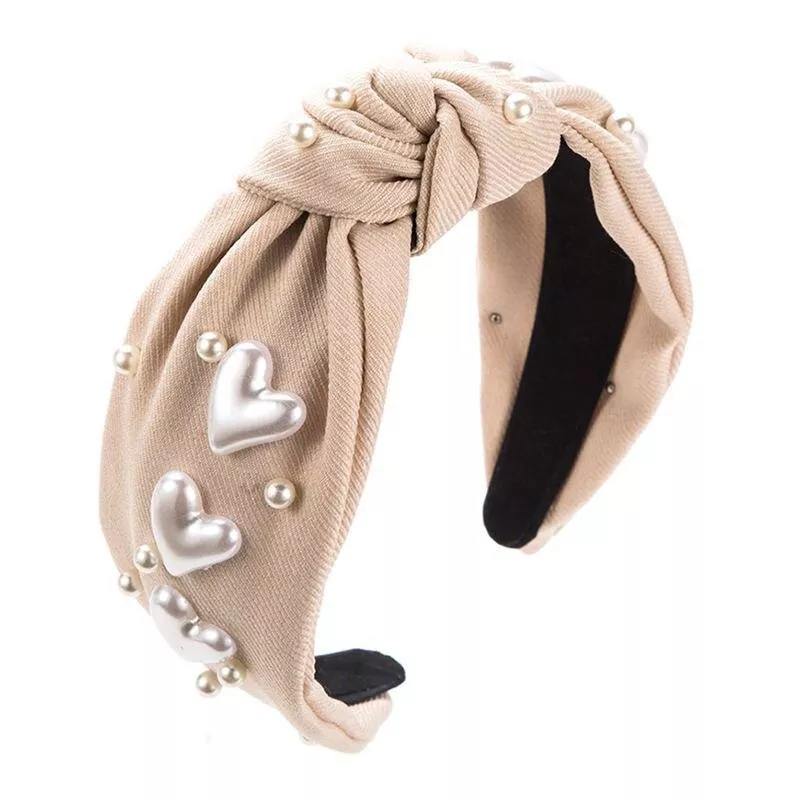Sweet Trendy New Valentine Day Pink Knotted Headband Female Inlaid Love Pearl Beaded Personality All-Match Hair Accessories Sweet Trendy New Valentine Day Pink Knotted Headband Female Inlaid Love Pearl Beaded Personality All-Match Hair Accessories