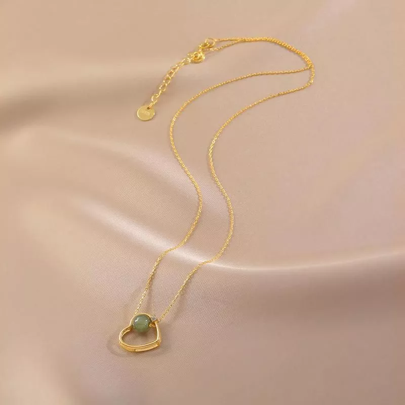 VENTFILLE 925 Stamp Gold Color Heart Love Necklace for Women Hetian jade Jewelry Girls' Gift Dropshipping Wholesale VENTFILLE 925 Stamp Gold Color Heart Love Necklace for Women Hetian jade Jewelry Girls' Gift Dropshipping Wholesale