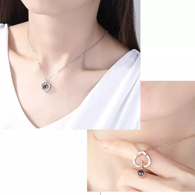100 Languages I Love You Projection Pendant Necklace For Women Couple Romantic Memory Necklace Wedding Jewelry Valentine's Day 100 Languages I Love You Projection Pendant Necklace For Women Couple Romantic Memory Necklace Wedding Jewelry Valentine's Day